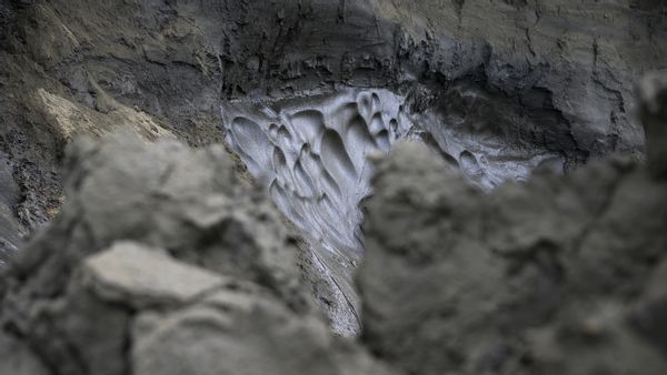 Permafrost melting in the Kolyma River, Siberia