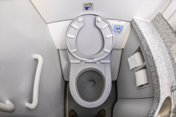 airplane toilet viewed from above