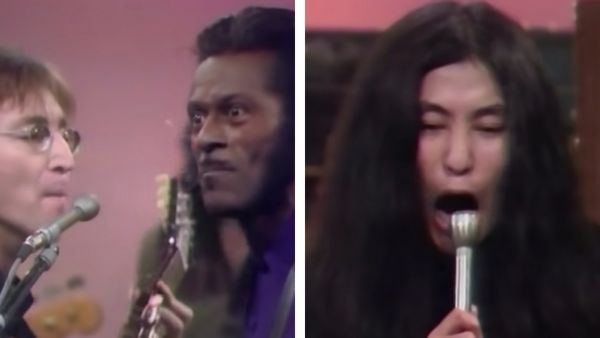 A meme claimed that a still frame showed the very moment that Yoko Ono started screeching into the microphone near John Lennon and Chuck Berry on The Mike Douglas Show in 1972.