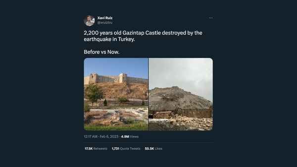 Gaziantep Castle in Turkey was partially damaged and destroyed in an earthquake in February 2023.