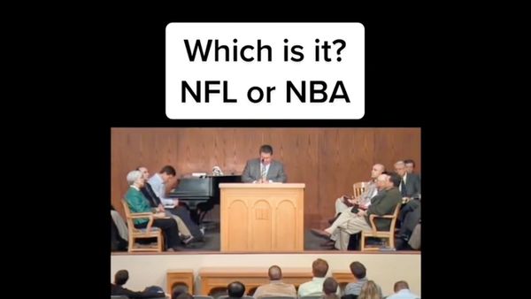 A man in a video asks if a list of crimes and accusations belongs to the NFL or the NBA but later reveals it all applies to members of the US Congress.