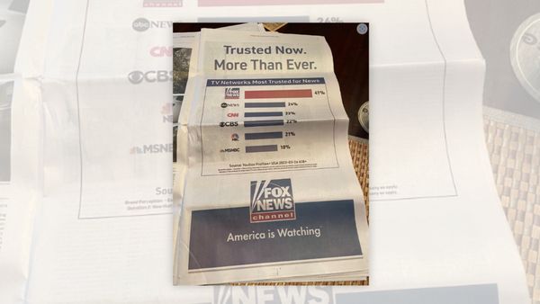 A Fox News ad in the New York Times states the company is the most trusted TV network for news. It's a real ad.