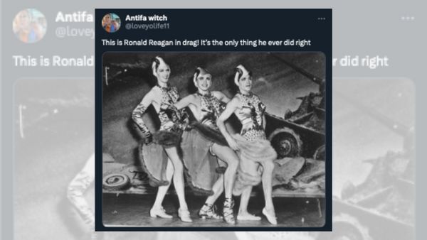 A picture that claims to show Ronald Reagan in drag.