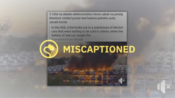 A post that claims to show a fire at a U.S. warehouse has a Miscaptioned rating over it.