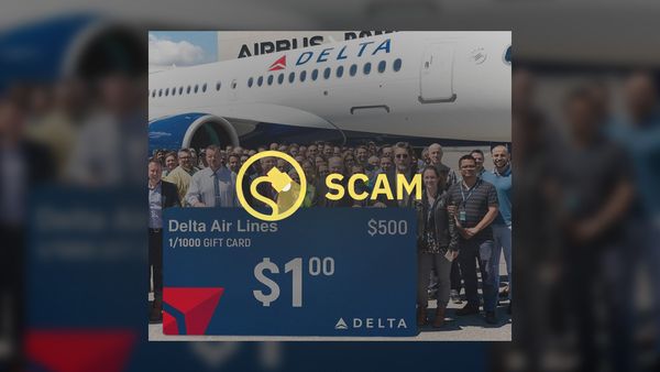 Delta Air Lines or Airlines was not giving away in a promotion $500 gift cards for $1 or $100 rewards for taking a short emailed survey.