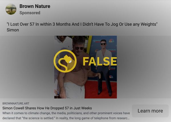 A scam article claimed that Simon Cowell was leaving America's Got Talent also known as AGT in order to pursue a weight loss product line for keto and apple cider vinegar also known as ACV gummies.