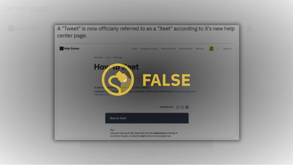 An image that says a tweet is now officially referred to as a Xeet is labeled False.