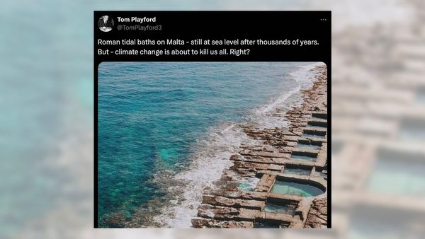 A user on X posted a photo with a caption reading Roman tidal baths on Malta still at sea level after thousands of years, but climate change is about to kill us all, right.