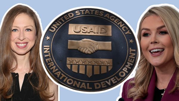 A logo that says UNITED STATES AGENCY INTERNATIONAL DEVELOPMENT is shown. On either side are two white woman smiling. The women on the left is a brunette, while the woman on the right is a blonde.