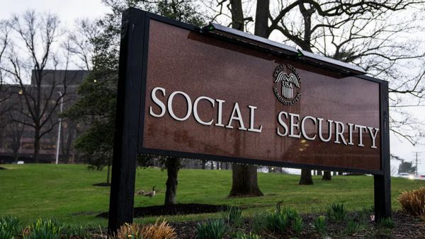A brown sign says SOCIAL SECURITY.