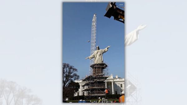 A large statute of Jesus appears to be being built outside the White House.