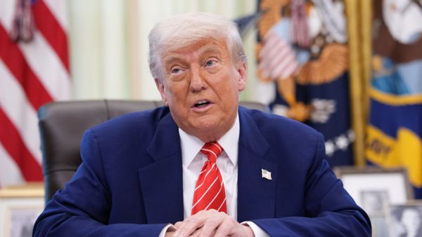U.S. President Donald Trump speaks to reporters in the Oval Office of the White House on May 30, 2025 in Washington, DC.