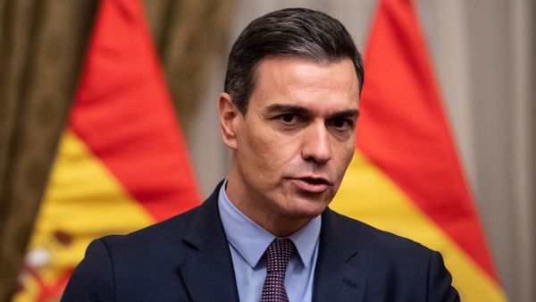 Spanish Prime Minister Pedro Sanchez addresses a press conference with his Slovak counterpart in Bratislava, Slovakia on March 16, 2022.