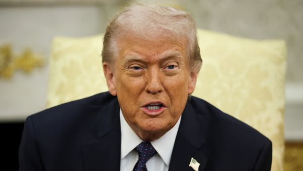U.S. President Donald Trump addresses reporters at a joint news conference with German Chancellor Friedrich Merz