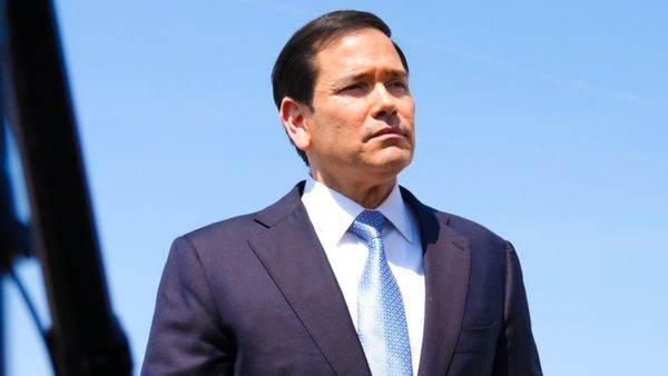 U.S. Secretary of State Marco Rubio speaks to press at Joint Base Andrews in Camp Springs, Maryland, on March 26, 2026.
