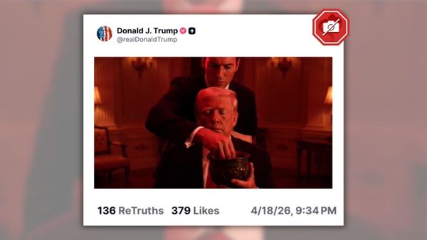 An image shows an alleged Truth Social post in which US President Donald Trump purportedly shared a 10-second video showing him participating in a blood ritual.
