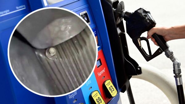 The left side of an image shows a circle cut-out photo of a screw in a gas pump nozzle holder with a backdrop of a gas pump with the nozzle resting in the holder.