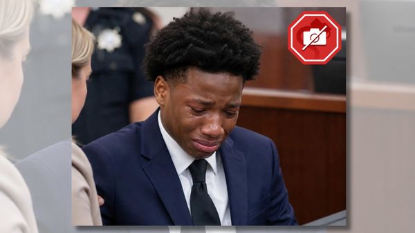 An AI-generated image appears to show Karmelo Anthony, a young Black man, wearing a suit and crying in a courtroom.