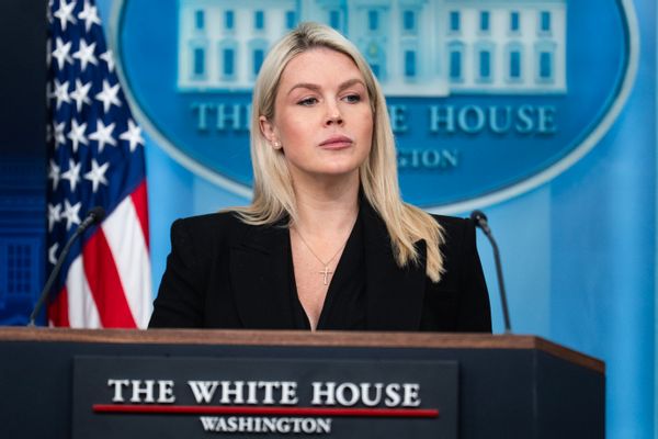 Karoline Leavitt, White House press secretary, conducts a briefing where she addressed the White House Correspondents' Association shooting and other issues, on Monday, April 27, 2026.