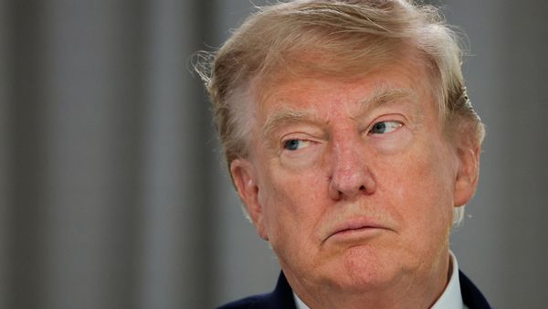US President Donald Trump attends a work lunch as part of the G7 summit, in Evian, eastern France, on June 16, 2026.