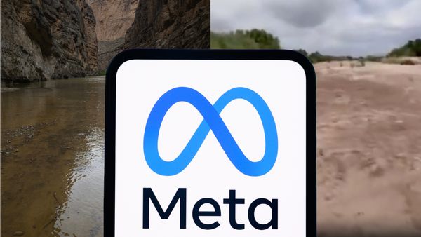 Meta logo against a backdrop of images showing the Rio Grande.