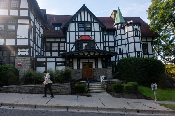 Image shows exterior of the fraternity house building at the center of the rape accusation on Cornell University's campus. 