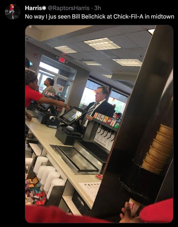 A picture of former New England Patriots head coach Bill Belichick was shared on X formerly Twitter with a caption claiming it was captured in January 2024 in Atlanta for the Falcons job.