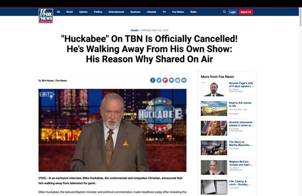 A false and scammy ad on Facebook and Instagram said Mike Huckabee was leaving his TBN show and that TBN subsequently canceled the program, all after the former Arkansas Republican governor created and endorsed Fortin CBD Gummies.