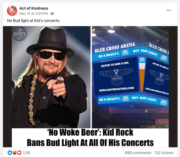 A meme claimed Kid Rock banned so-called woke beer from his concerts.